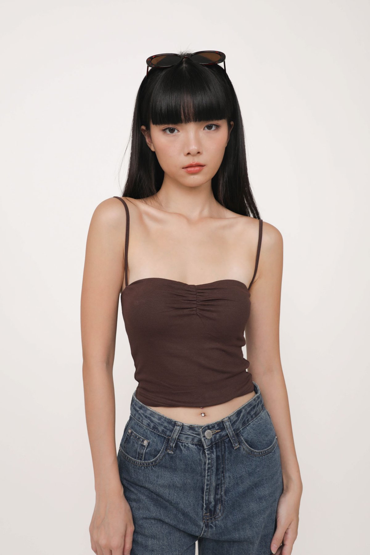 Reina Ruched Padded Top (Chocolate)