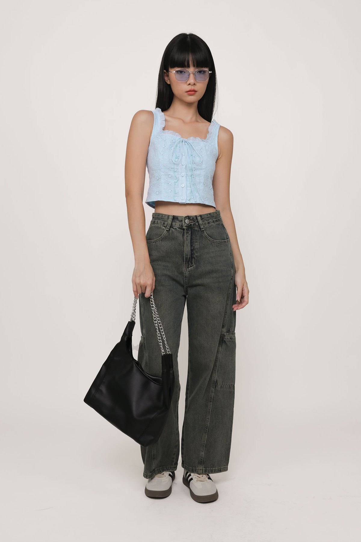 Relia Eyelet Ruffles Top (Baby Blue)