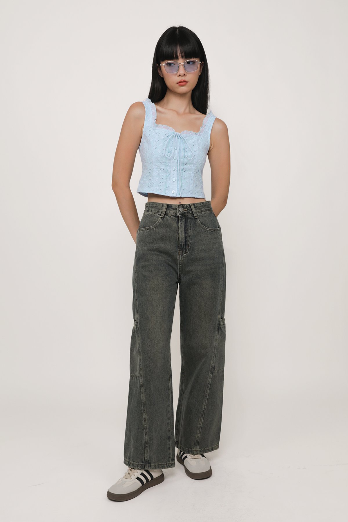 Relia Eyelet Ruffles Top (Baby Blue)