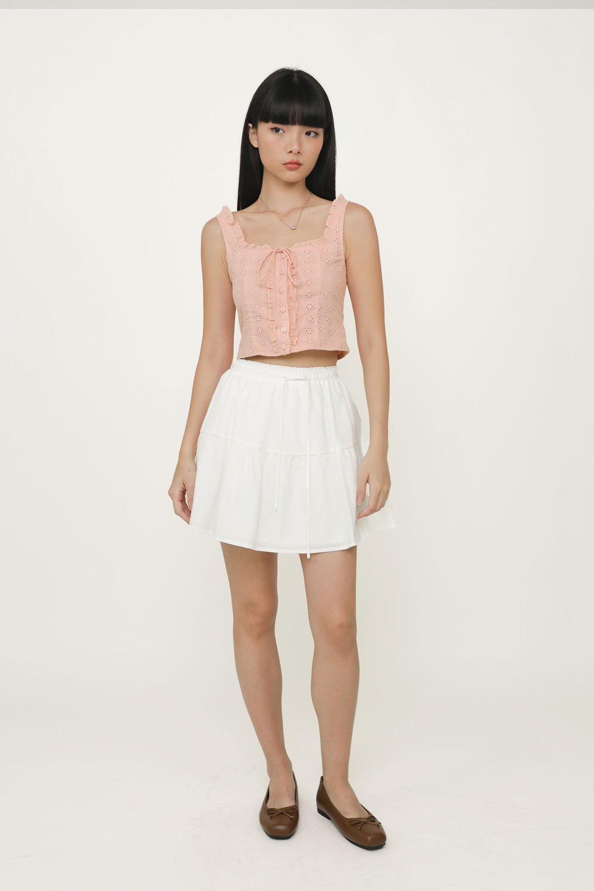 Relia Eyelet Ruffles Top (Blush Pink)