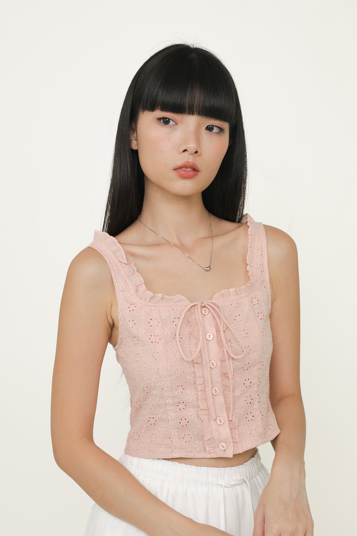 Relia Eyelet Ruffles Top (Blush Pink)