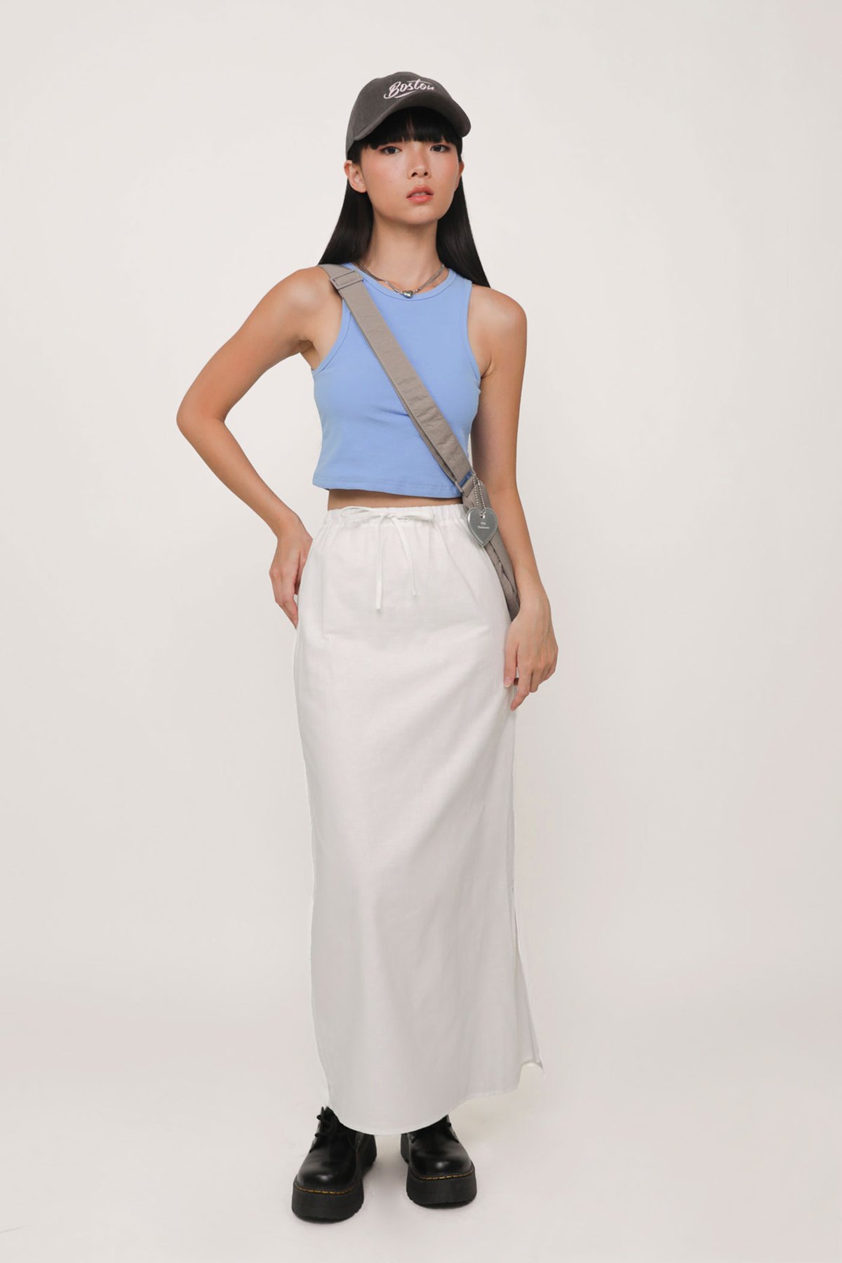 Jaden Linen Drawstring Maxi Skirt (White)