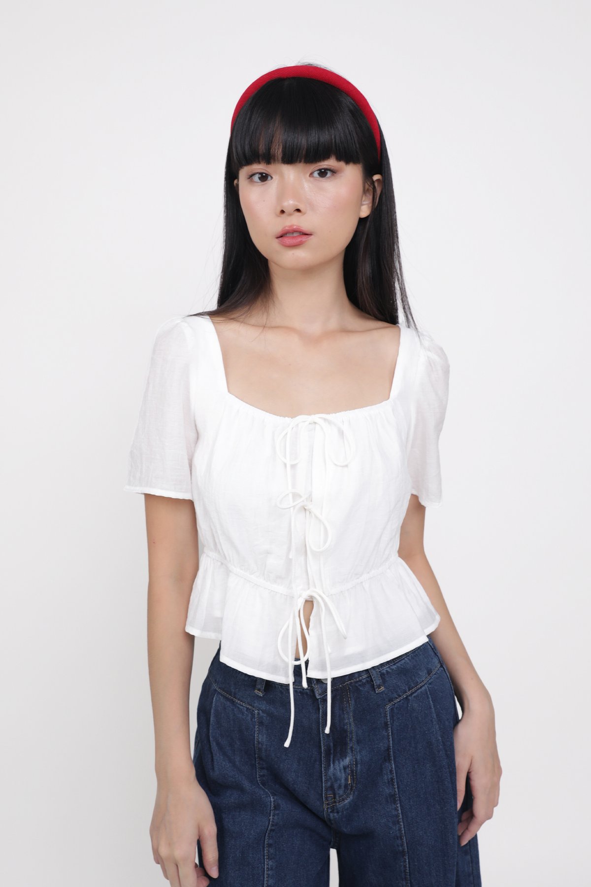 Avalynn Tie Front Sleeve Top (White)