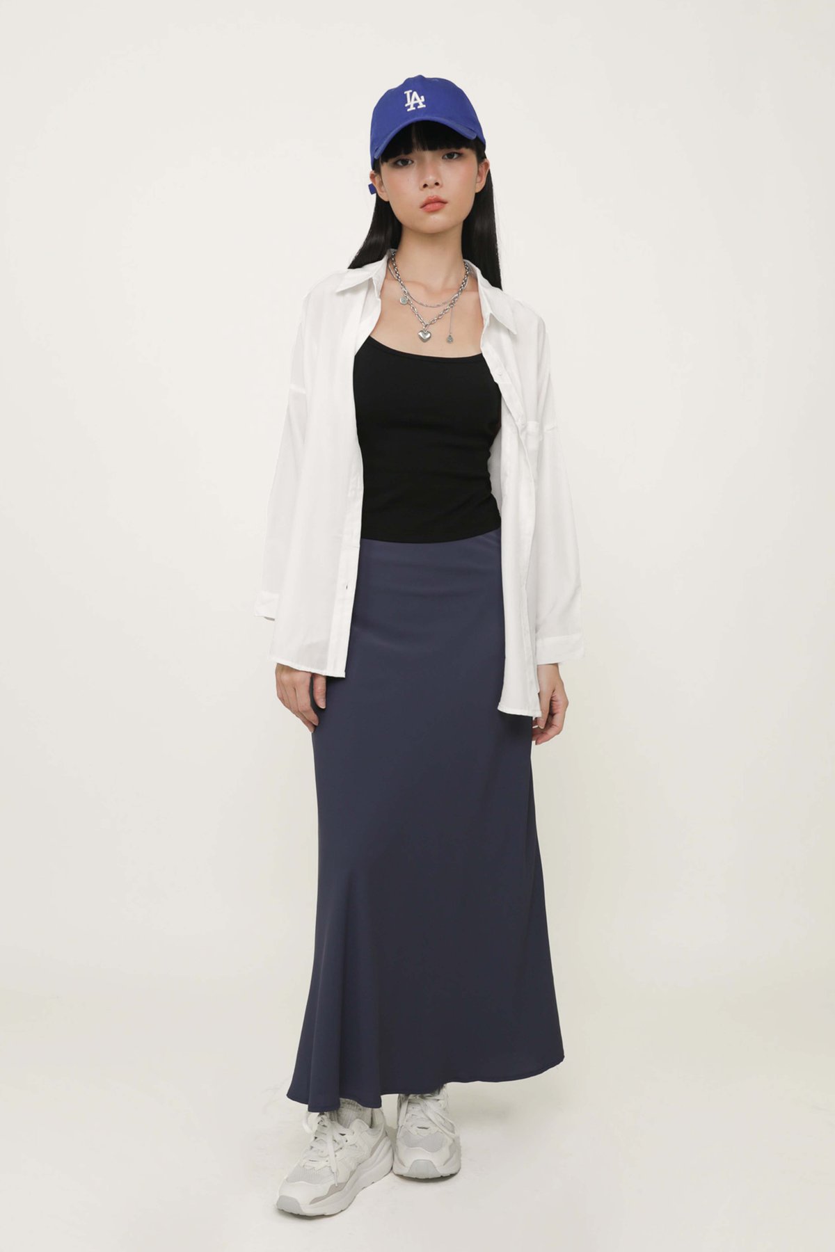 Carey Bias Cut Maxi Skirt (Slate Blue)