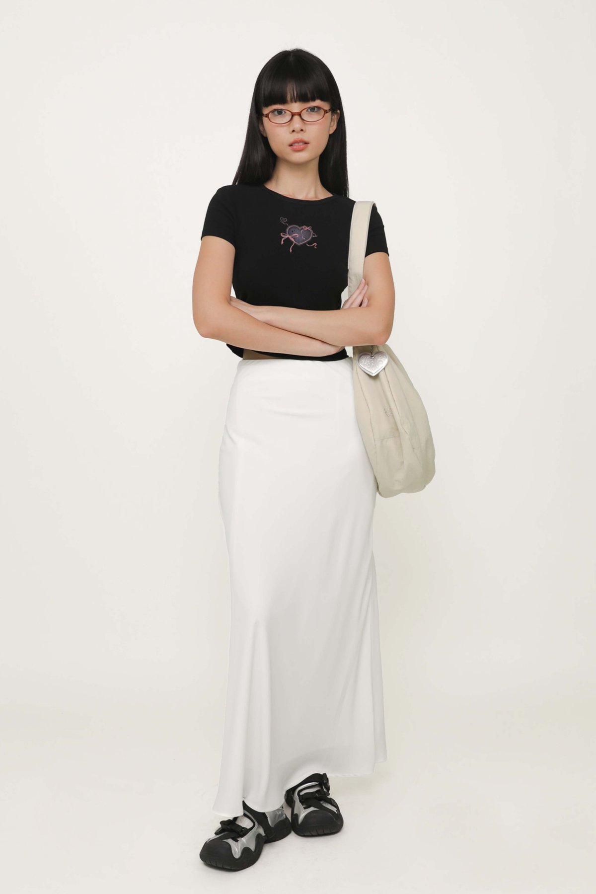 Carey Bias Cut Maxi Skirt (White)