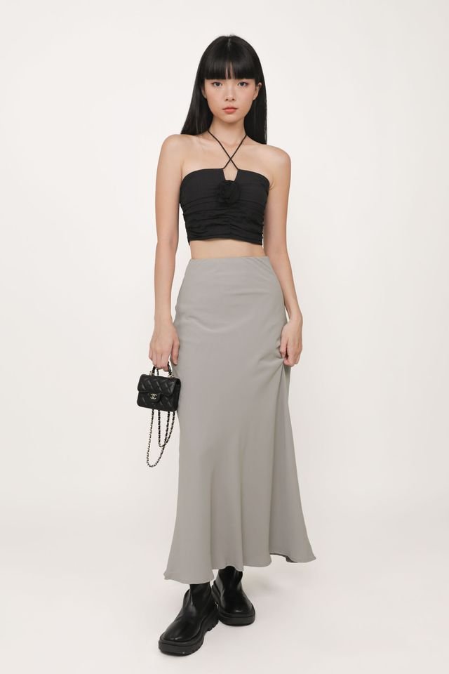 Carey Bias Cut Maxi Skirt (Light Grey)