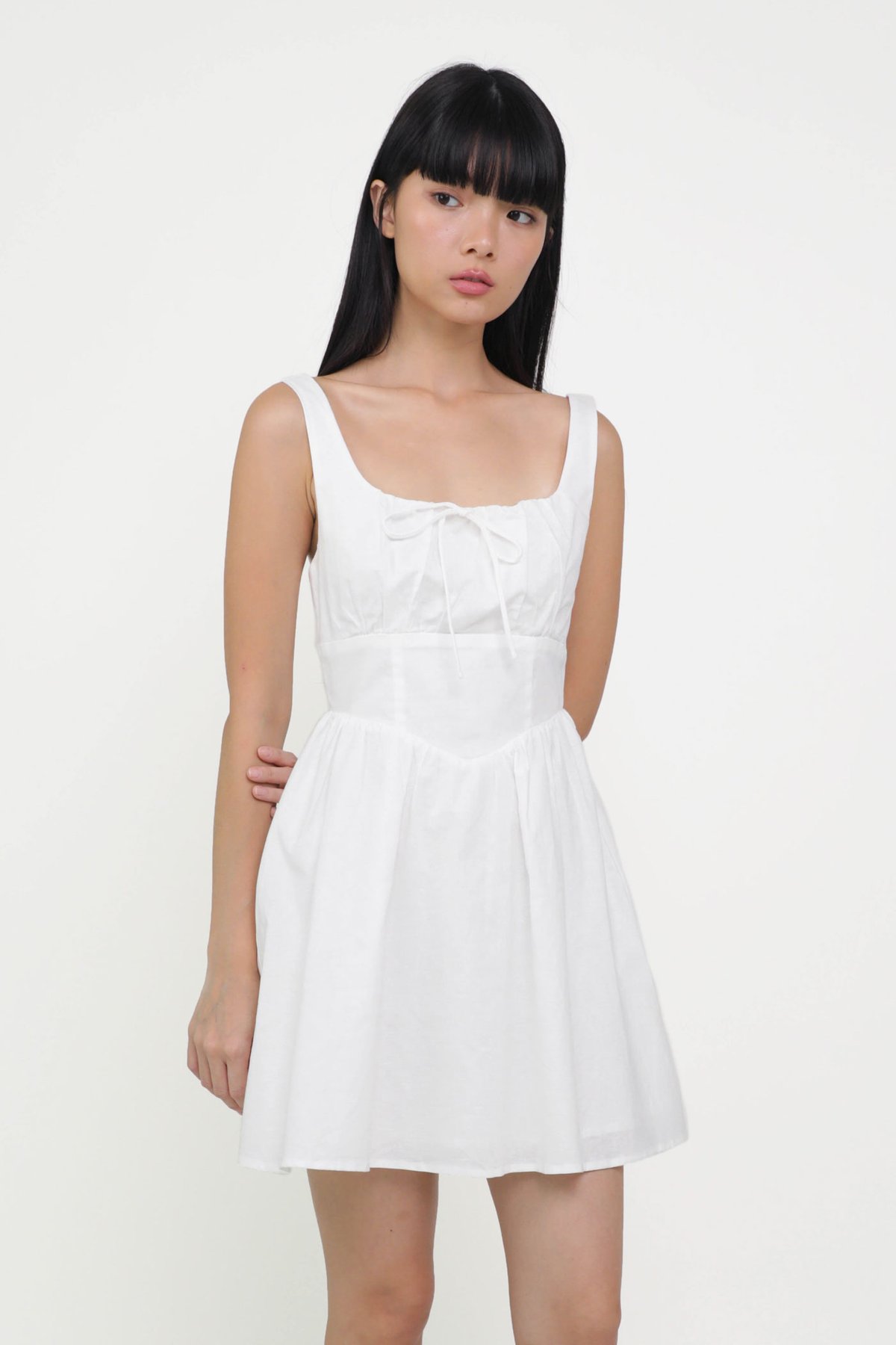 Erica Corset Linen Dress (White)