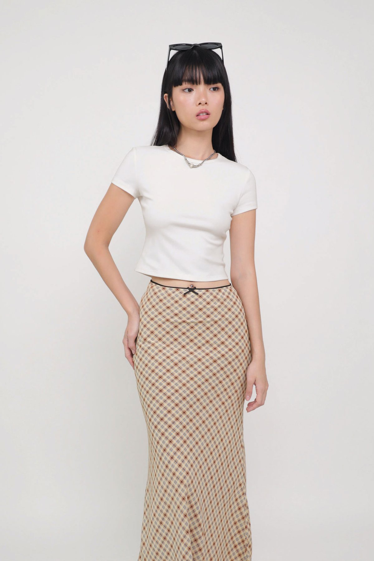 Georgia Ribbon Maxi Skirt (Yellow Plaid)