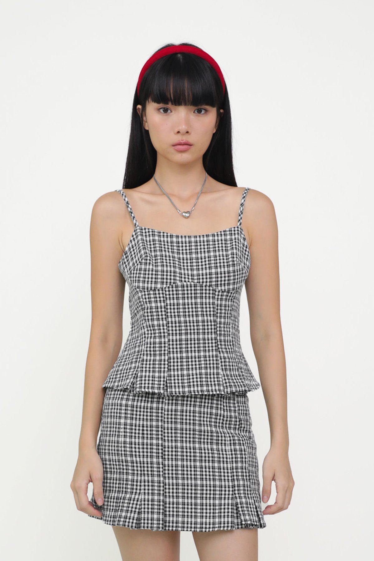 Lelia Pleated Top (Black Plaid)