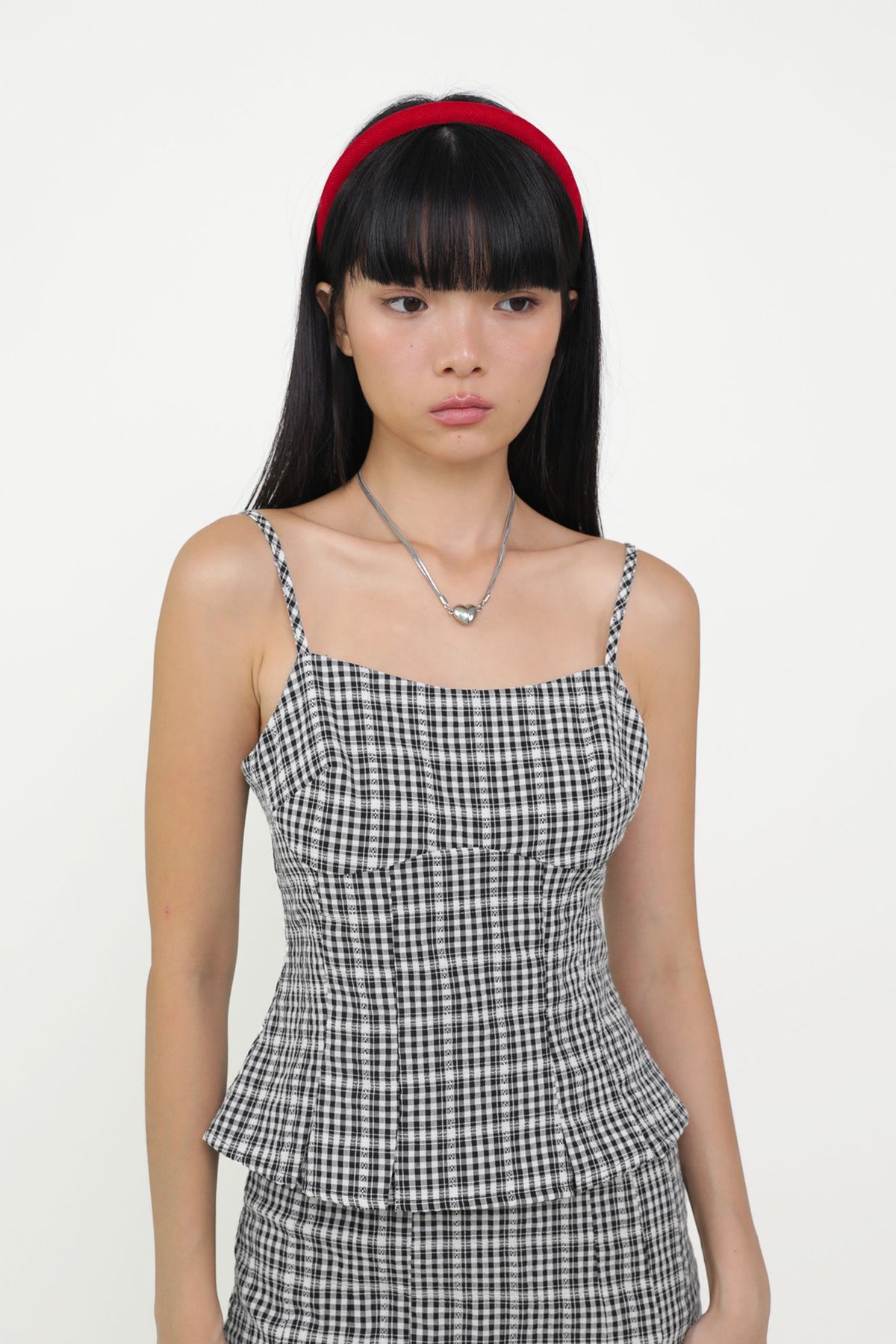 Lelia Pleated Top (Black Plaid)