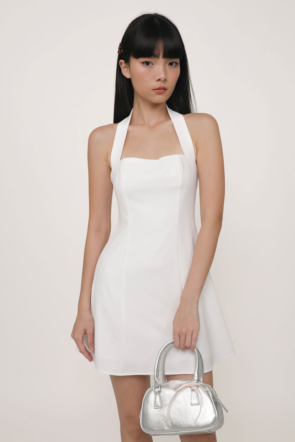 Lynette Halter Flare Dress (White)