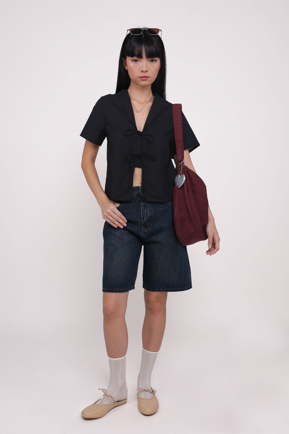 Miley Tie Front Linen Shirt (Black)