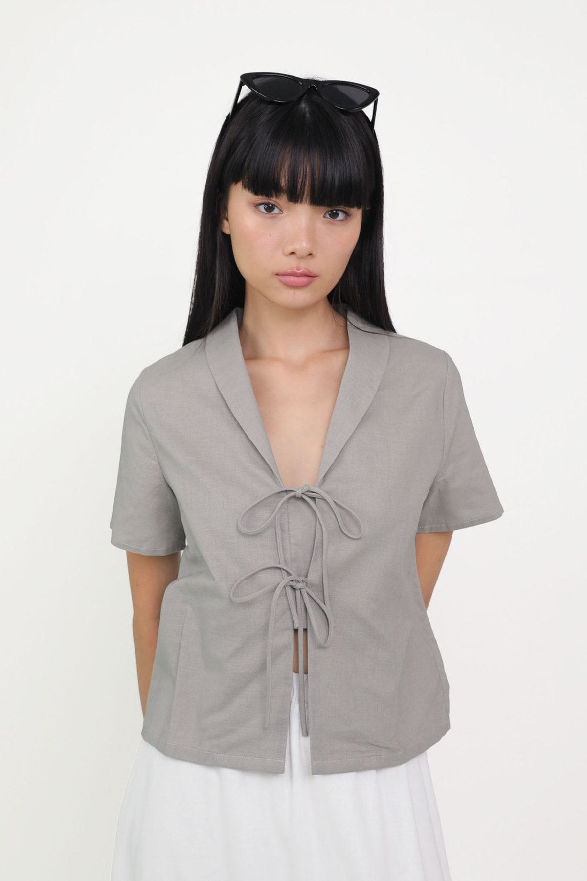 Miley Tie Front Linen Shirt (Muted Taupe)