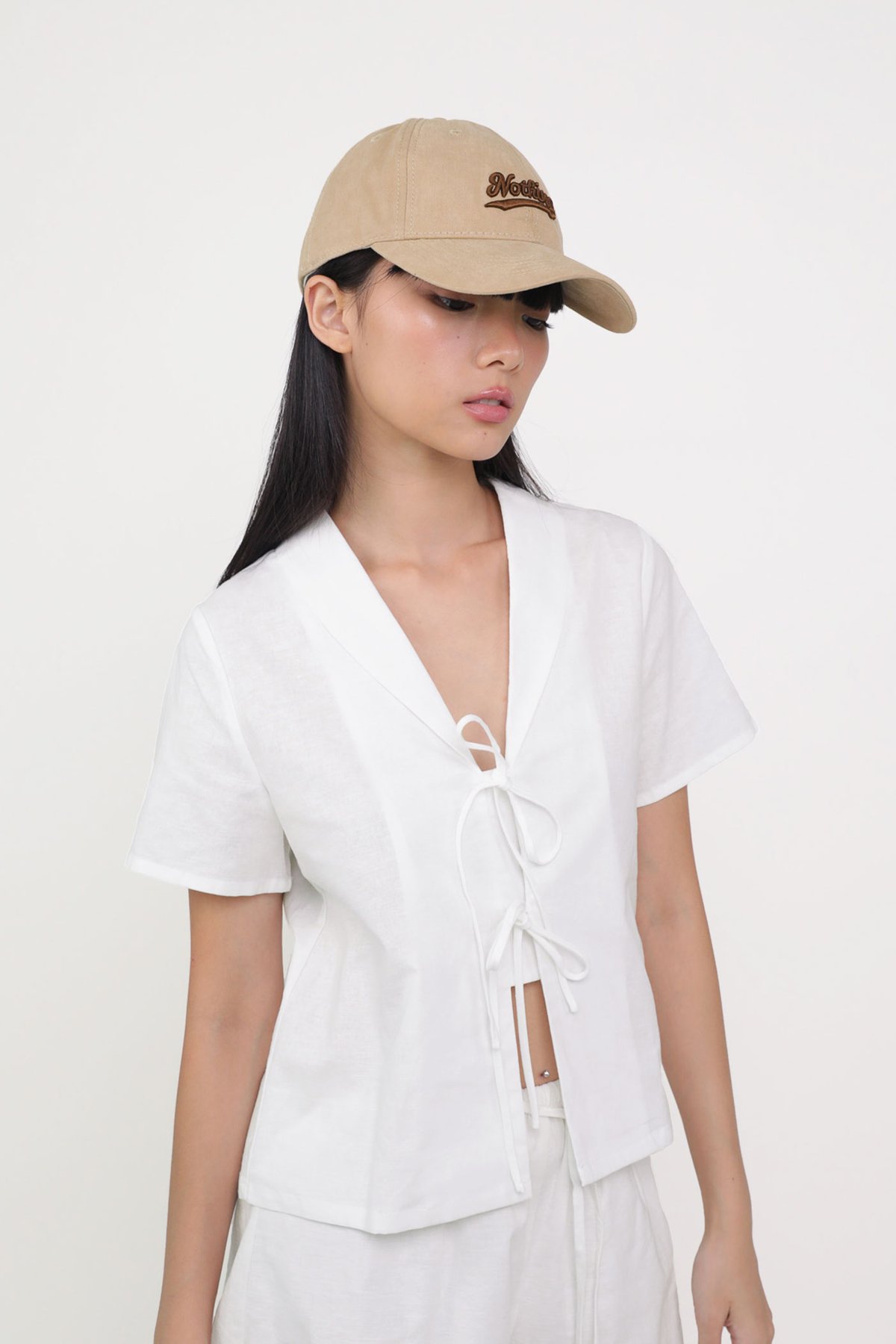 Miley Tie Front Linen Shirt (White)