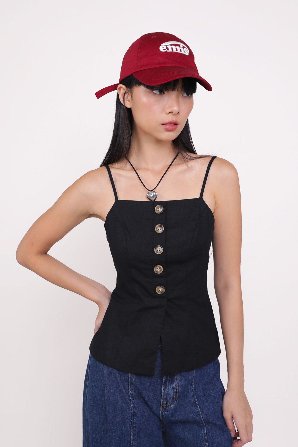 Lolla Button Down Linen Top (Black)