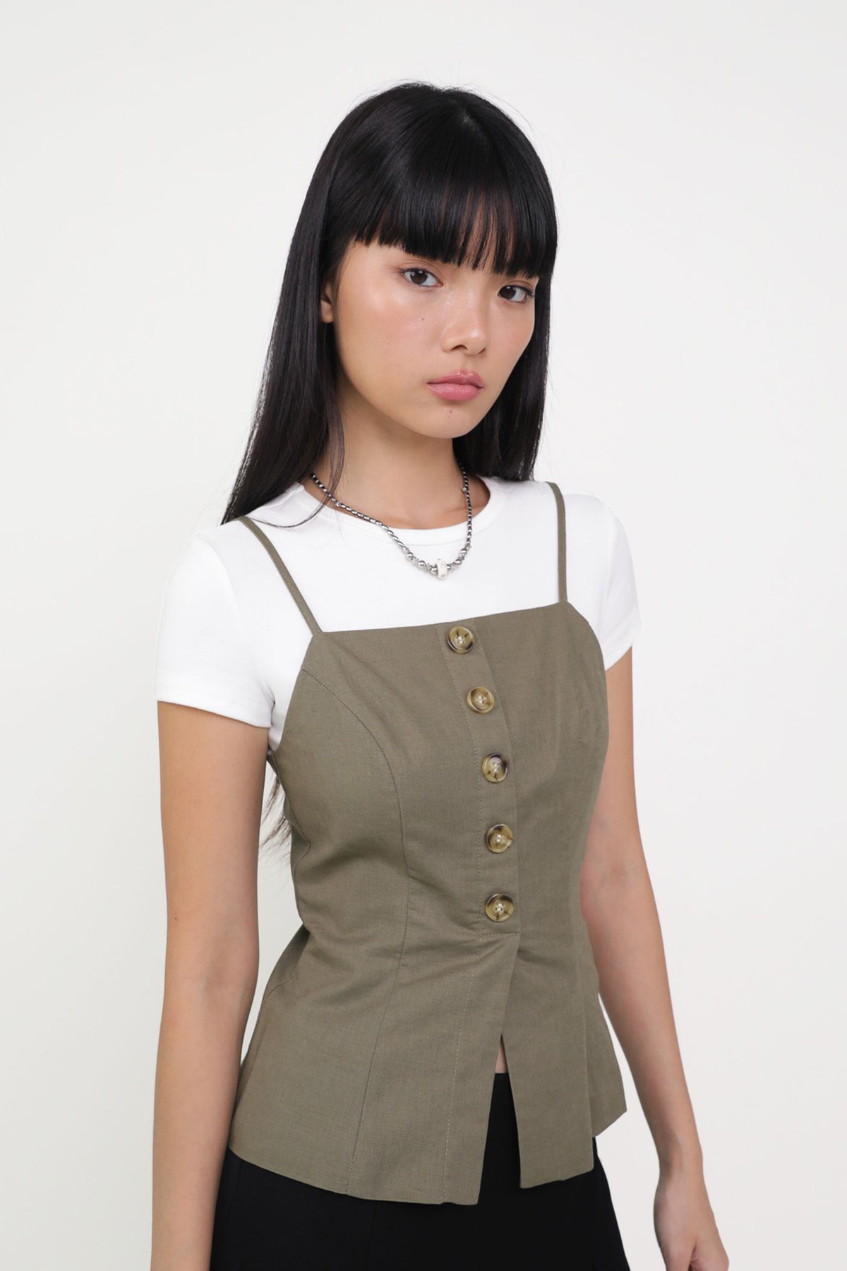 Lolla Button Down Linen Top (Olive)