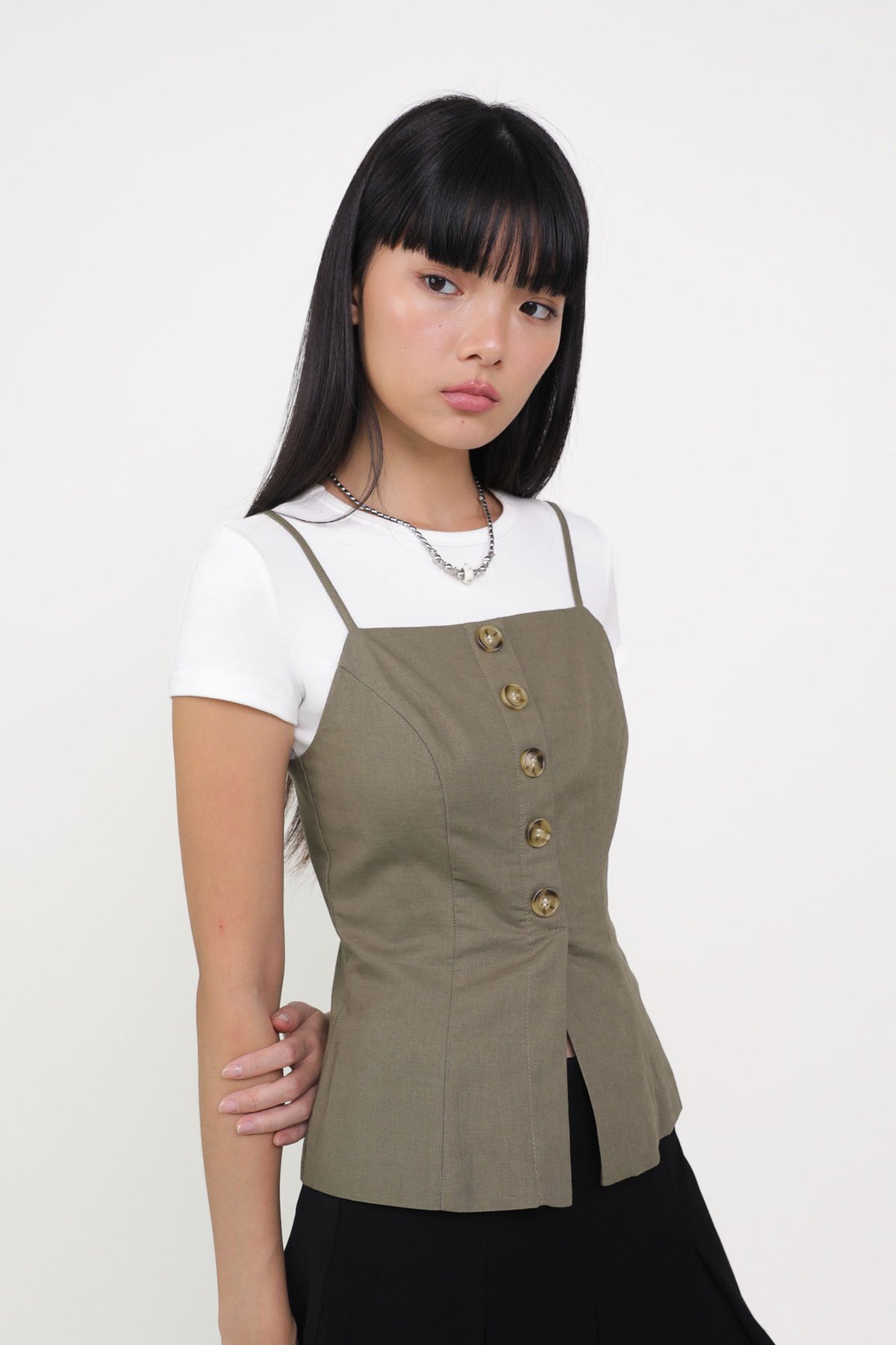 Lolla Button Down Linen Top (Olive)