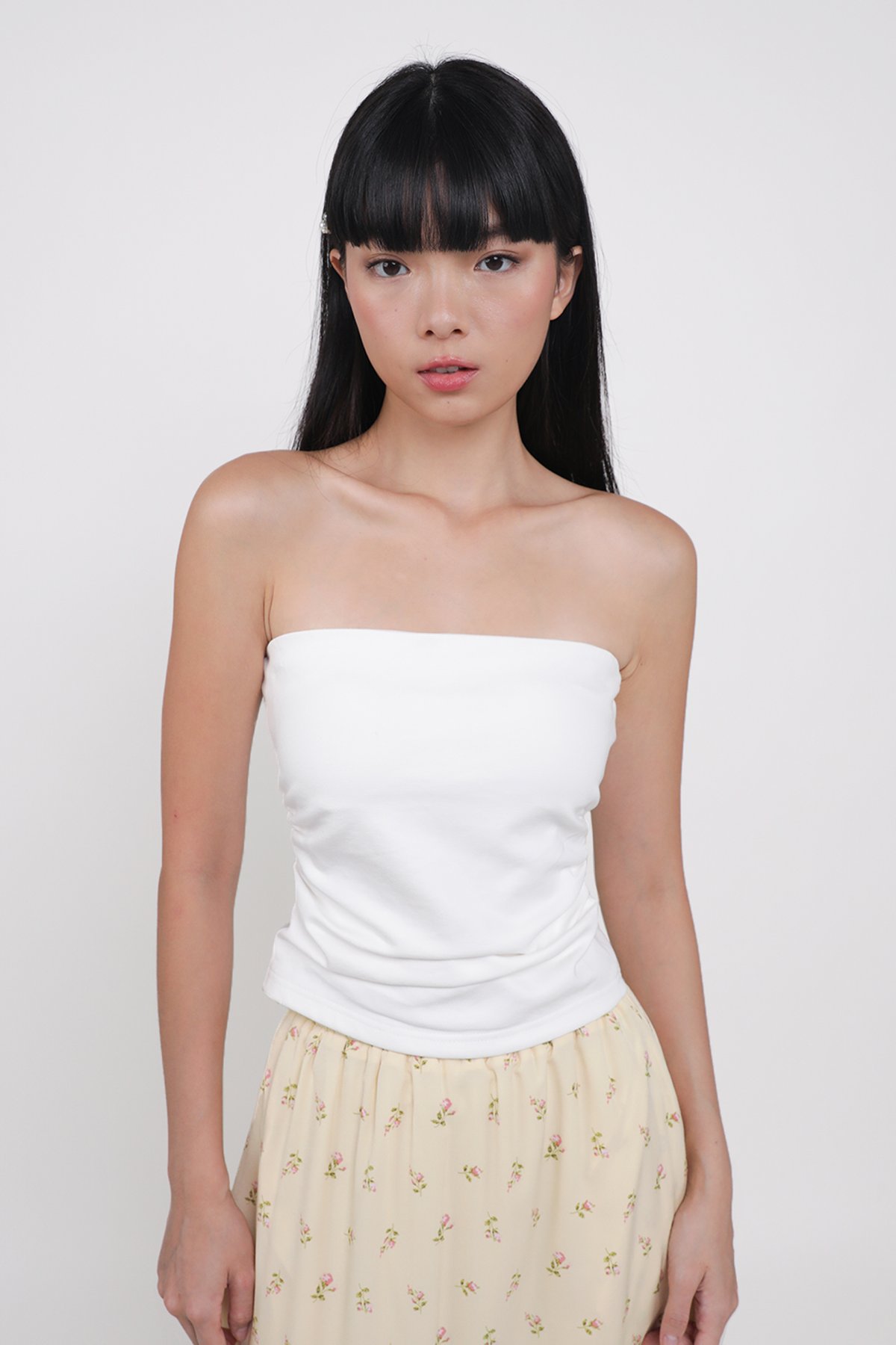 Rica Ruched Padded Tube Top (White)