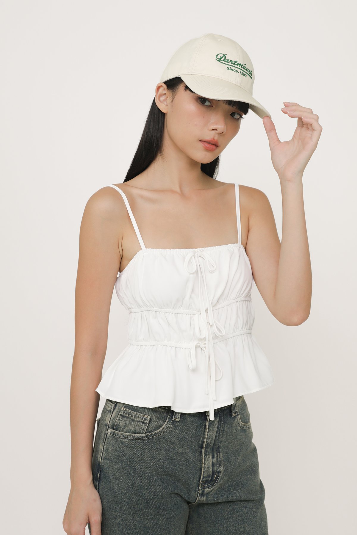 Violetta Ribbon Shirred Top (White)