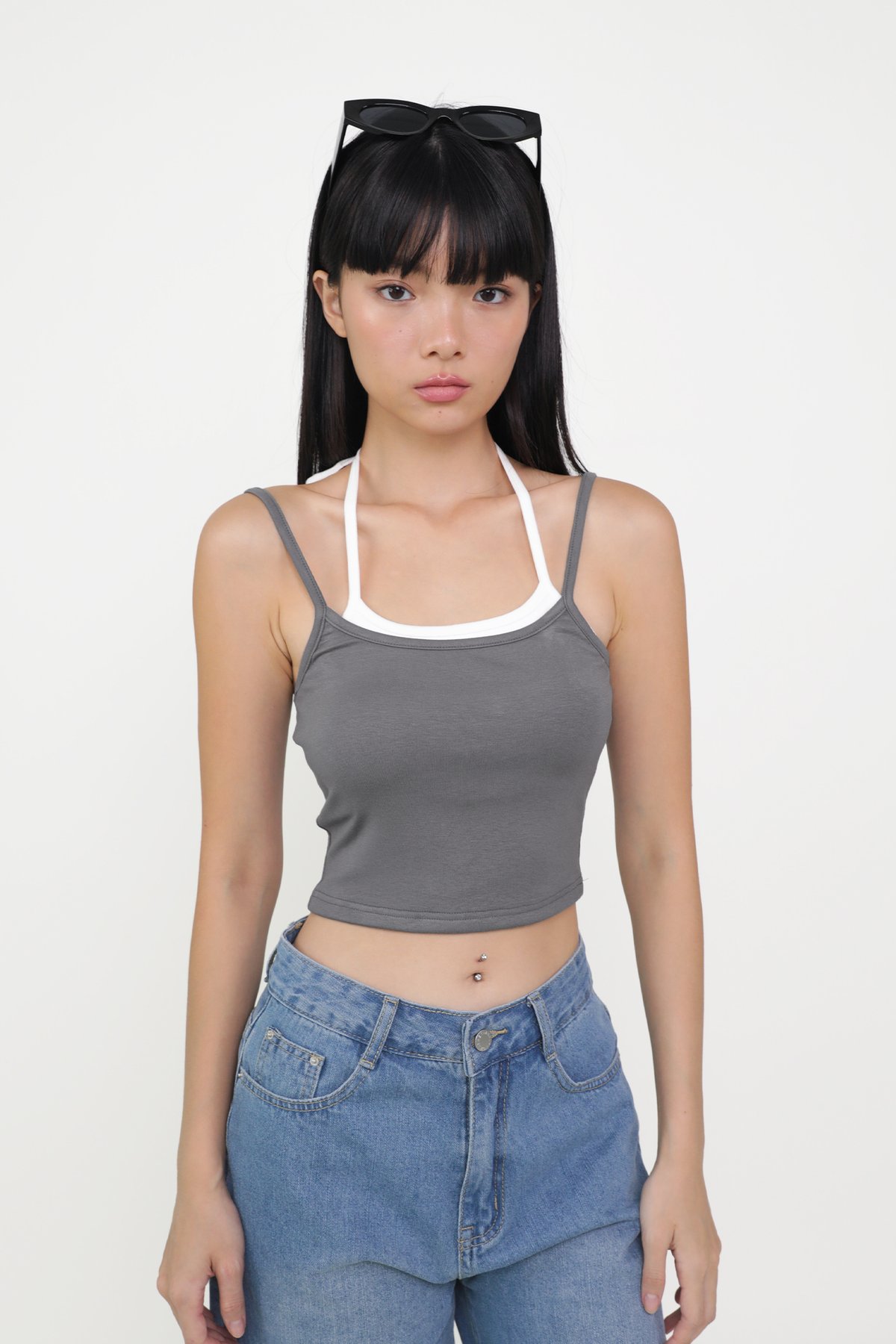 Yuri Layered Basic Crop Padded Top (Graphite)