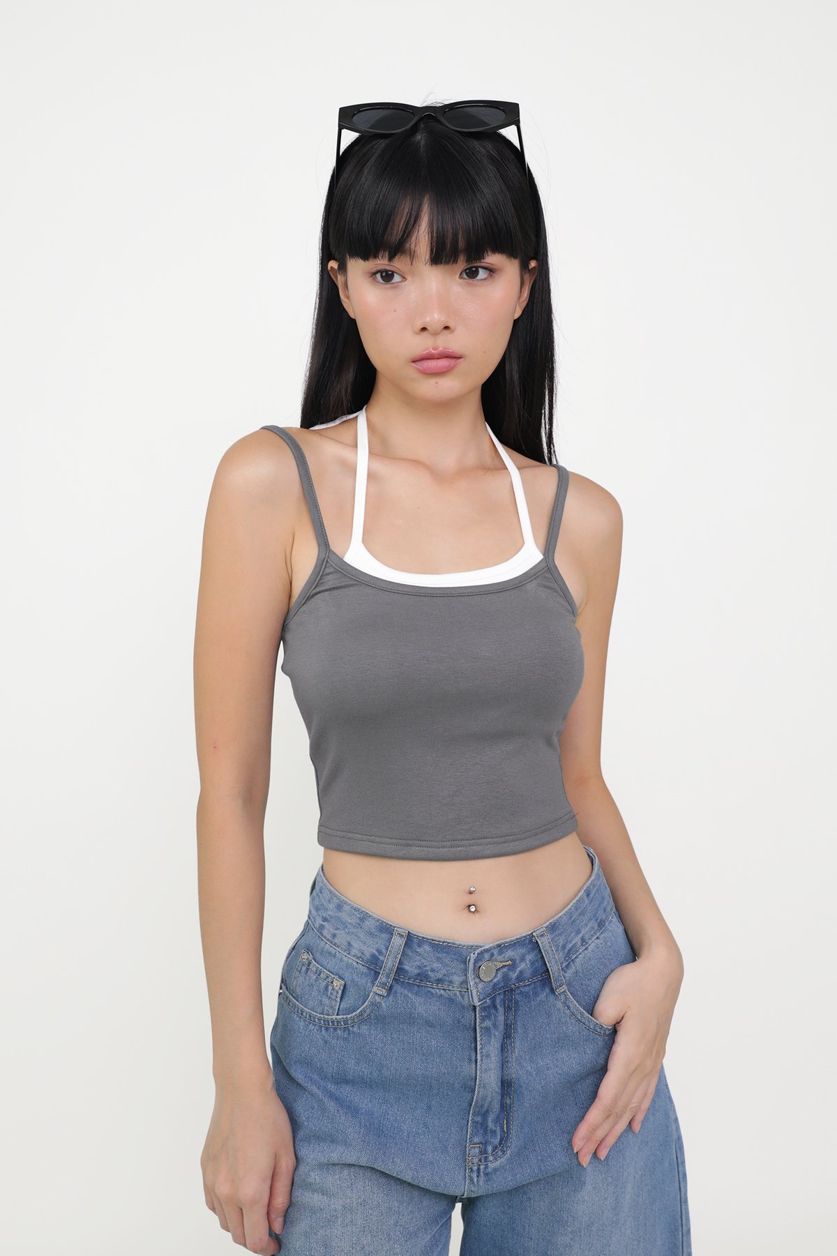 Yuri Layered Basic Crop Padded Top (Graphite)