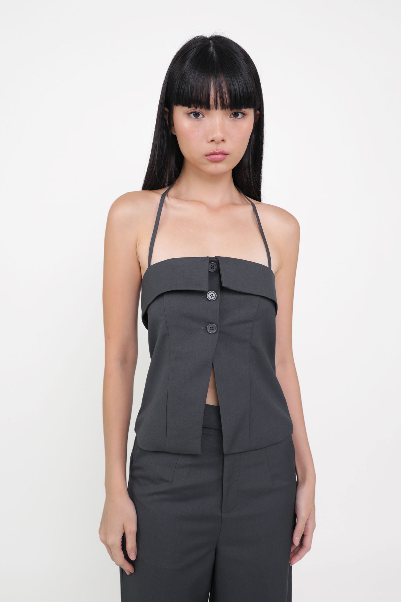 Marissa Tailored Halter Top (Graphite) | The Tinsel Rack