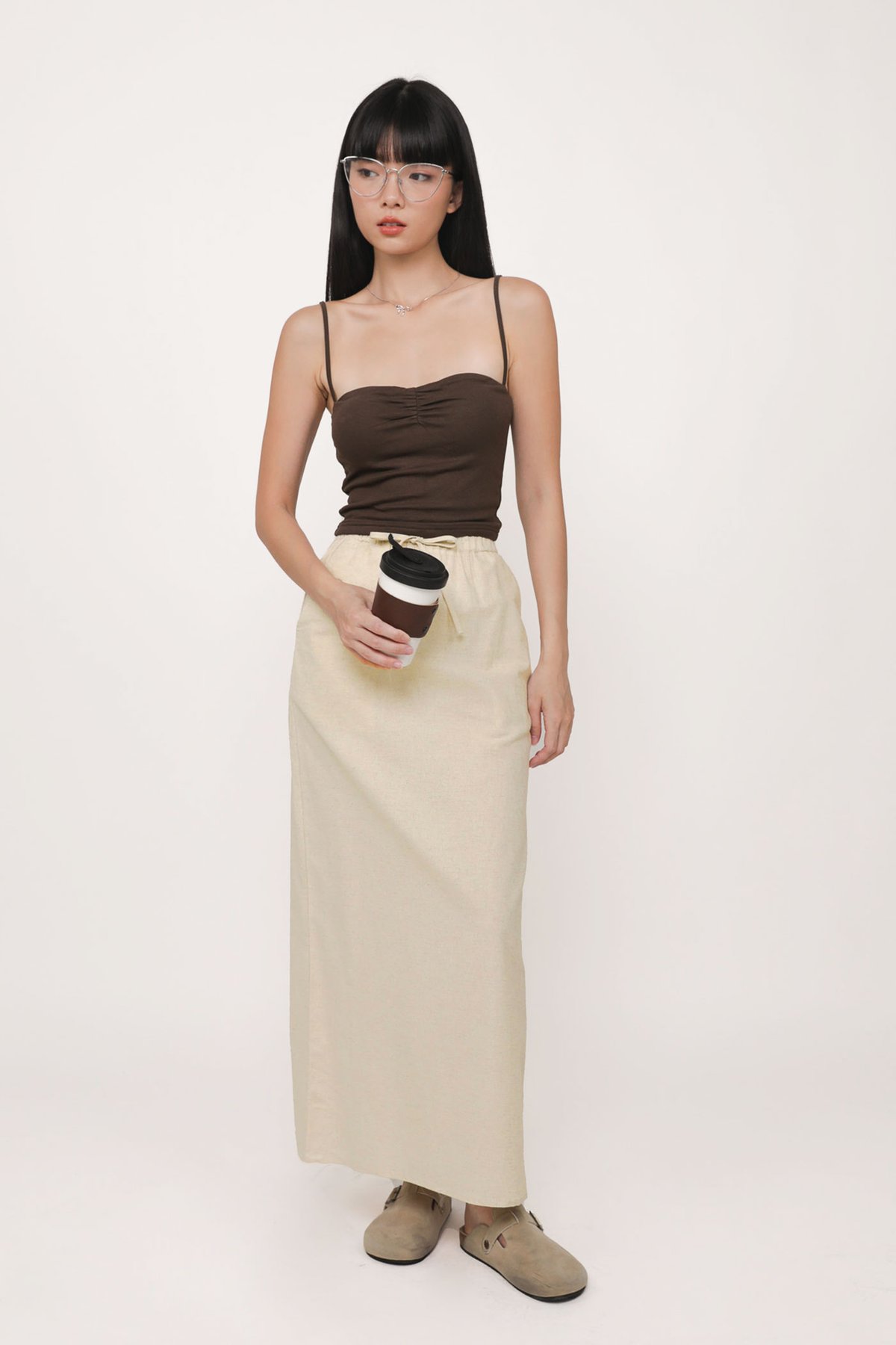 Jaden Linen Drawstring Maxi Skirt (Nude)