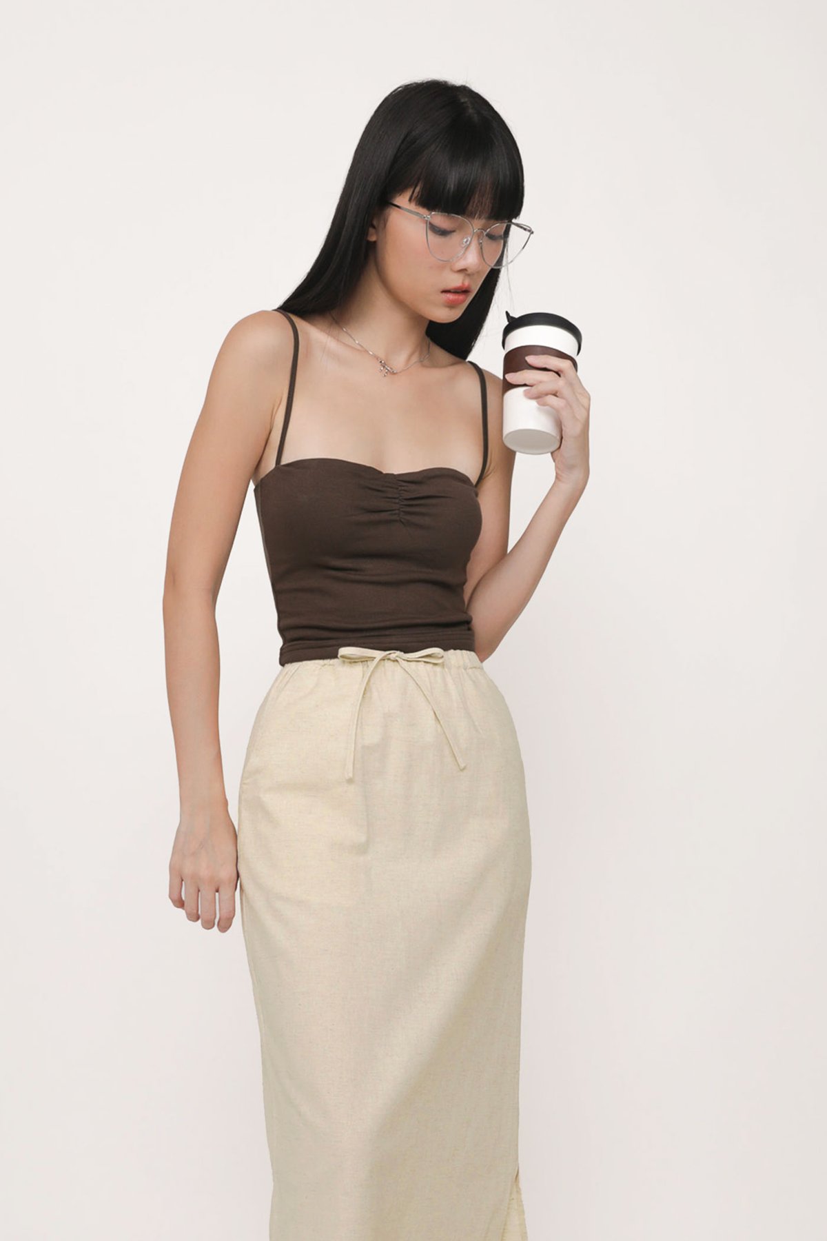 Jaden Linen Drawstring Maxi Skirt (Nude)