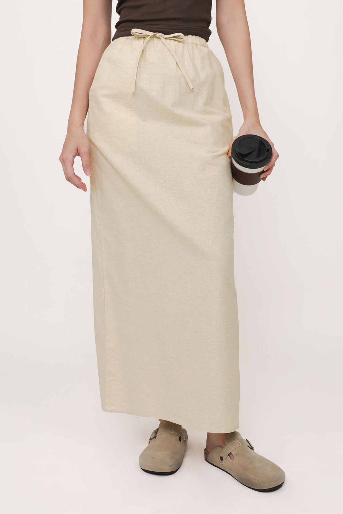 Jaden Linen Drawstring Maxi Skirt (Nude)