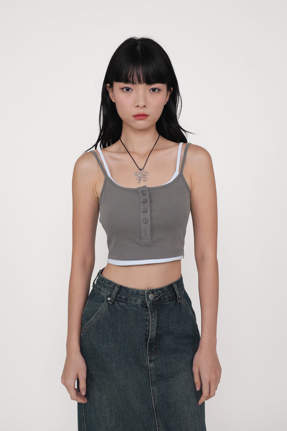 Amanda Layered Crop Padded Top (Grey)