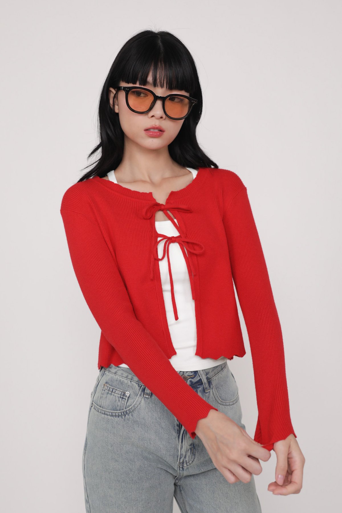 Bernadette Tie Front Cardigan (Crimson)