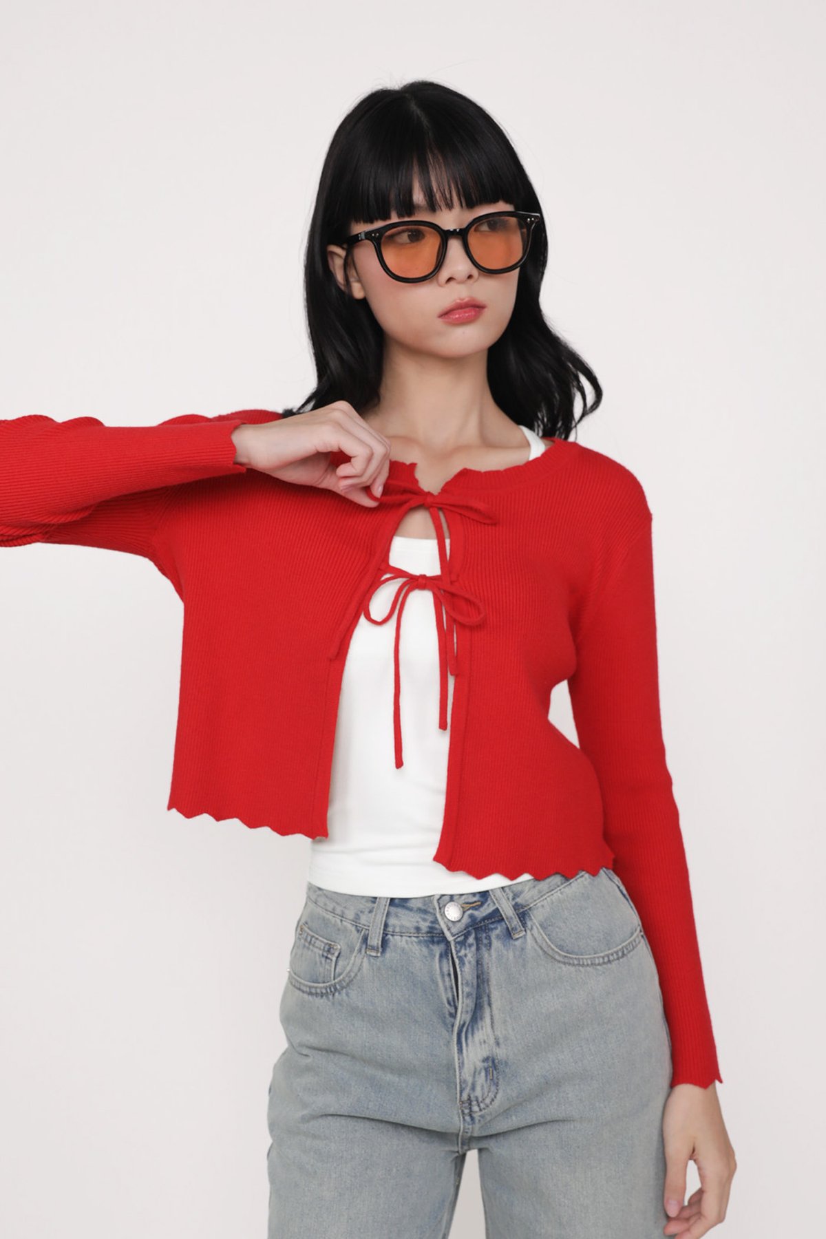 Bernadette Tie Front Cardigan (Crimson)