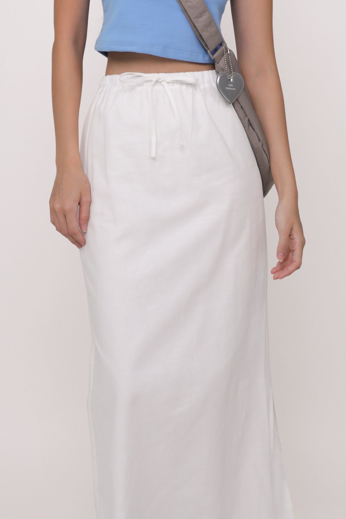 Jaden Linen Drawstring Maxi Skirt (White)