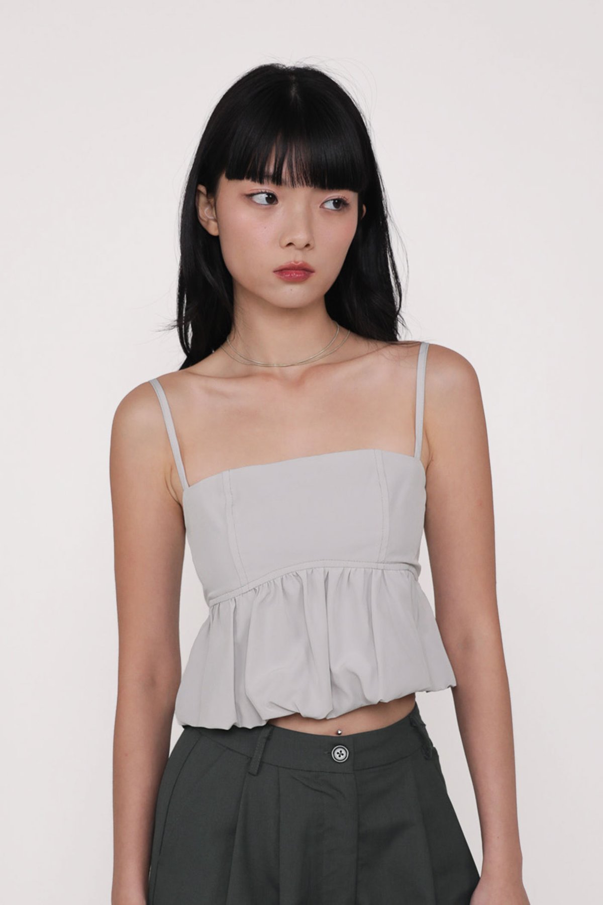 Claudia Bubble Babydoll Top (Light Grey)