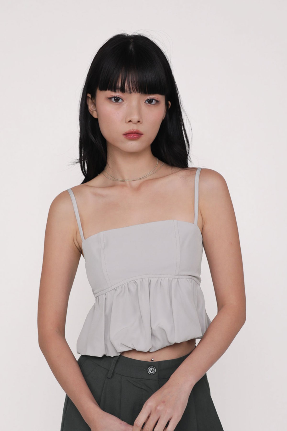 Claudia Bubble Babydoll Top (Light Grey)