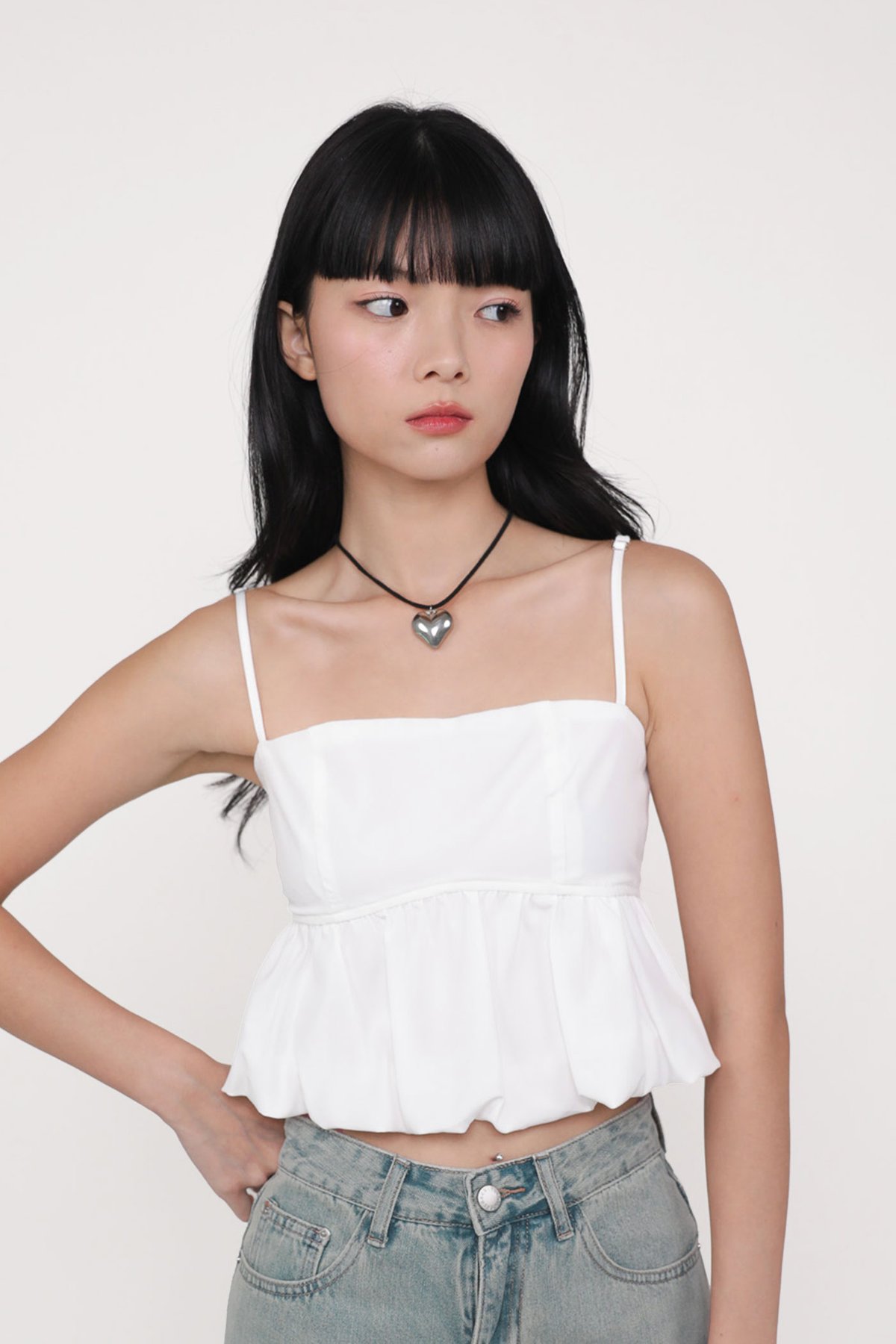 Claudia Bubble Babydoll Top (White)