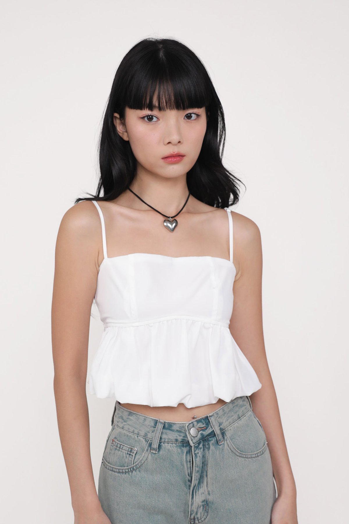 Claudia Bubble Babydoll Top (White)