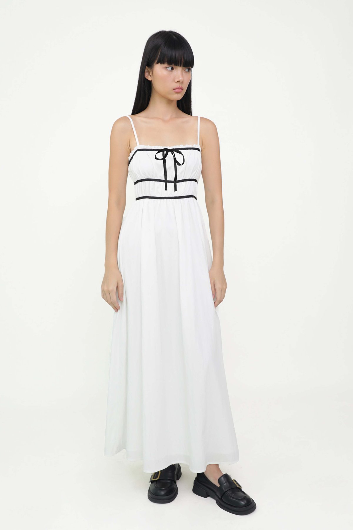 Lenore Contrast Shirred Maxi Dress (White)