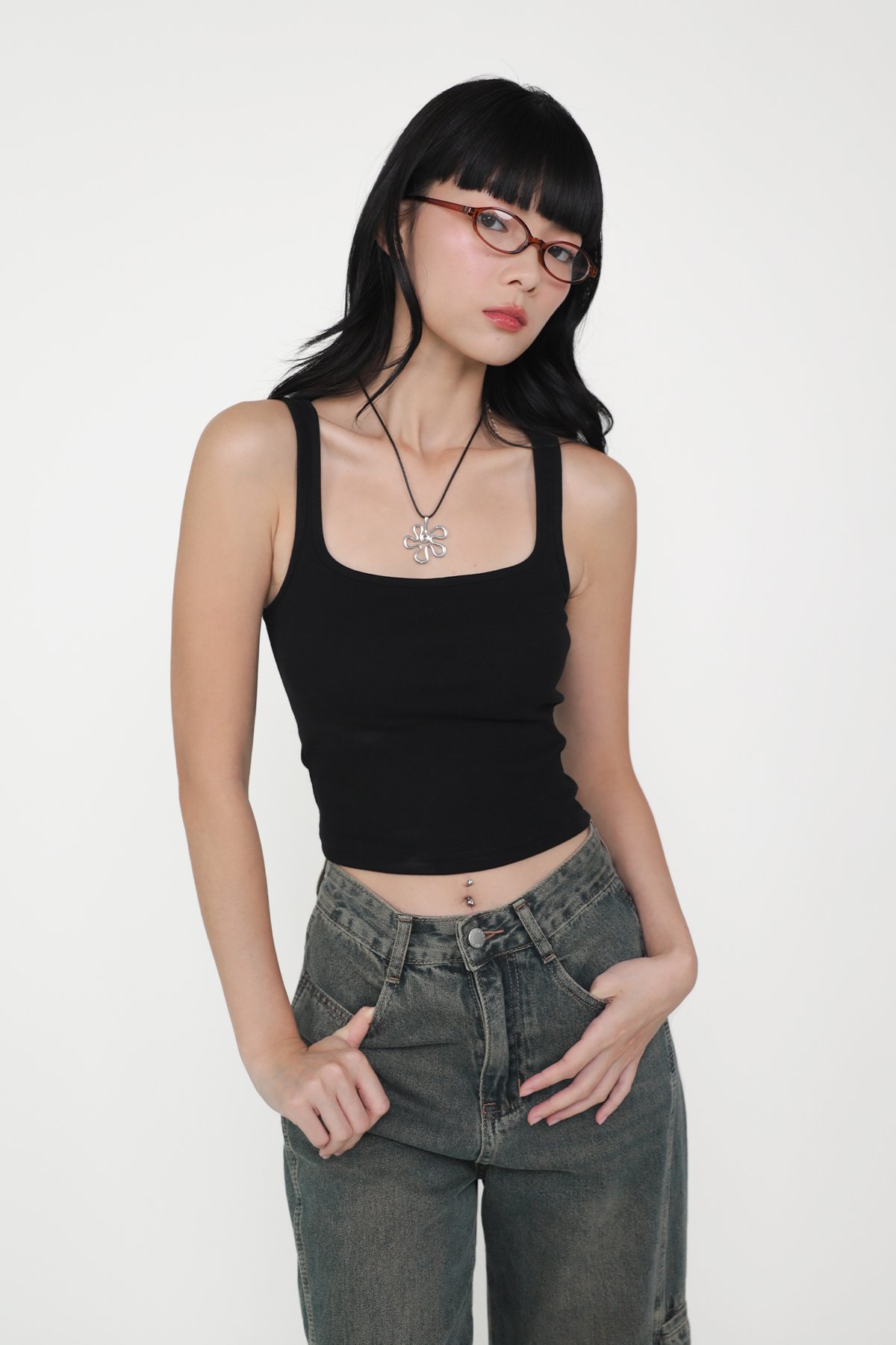 Lexy Scoop Neck Padded Top (Black)