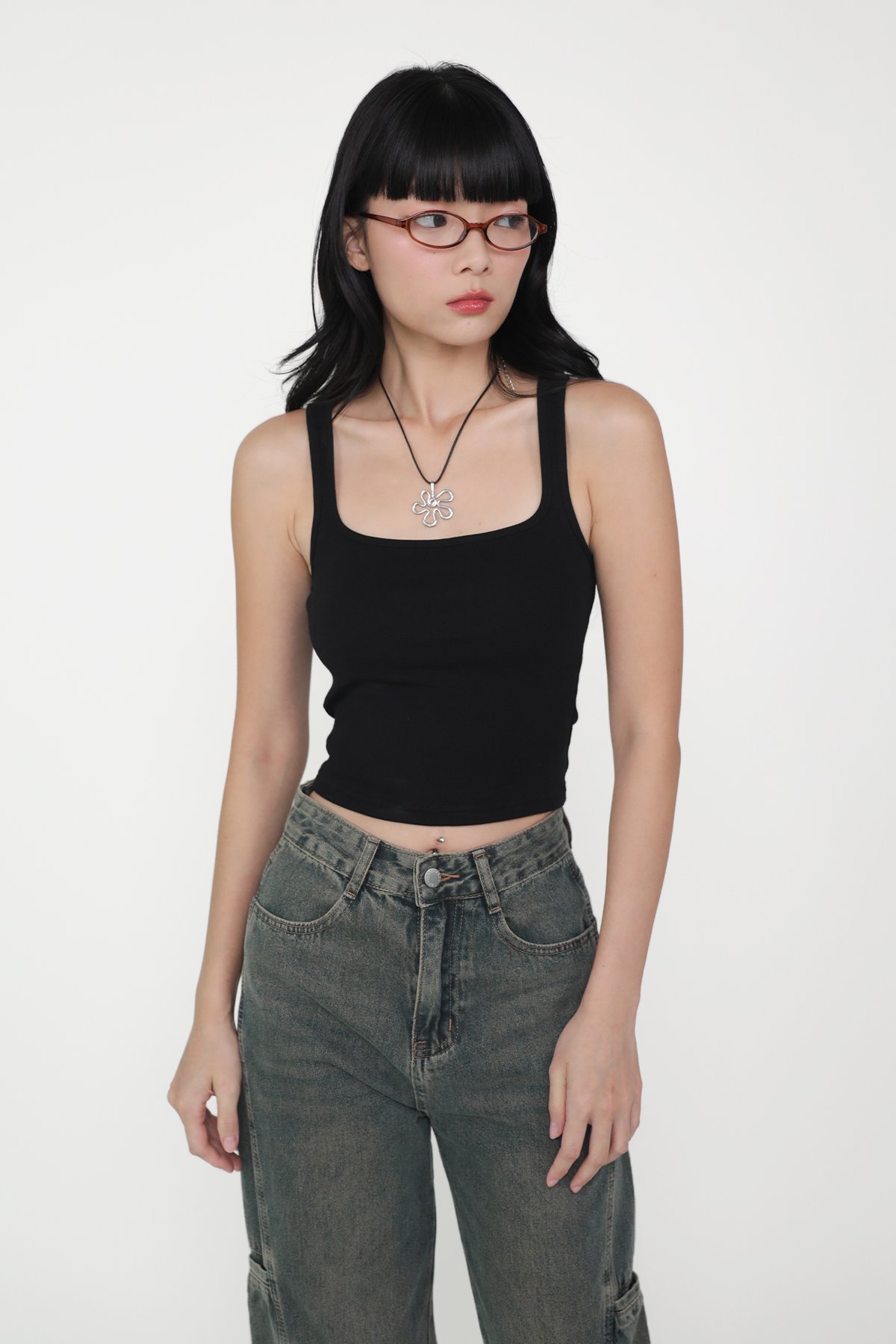 Lexy Scoop Neck Padded Top (Black)