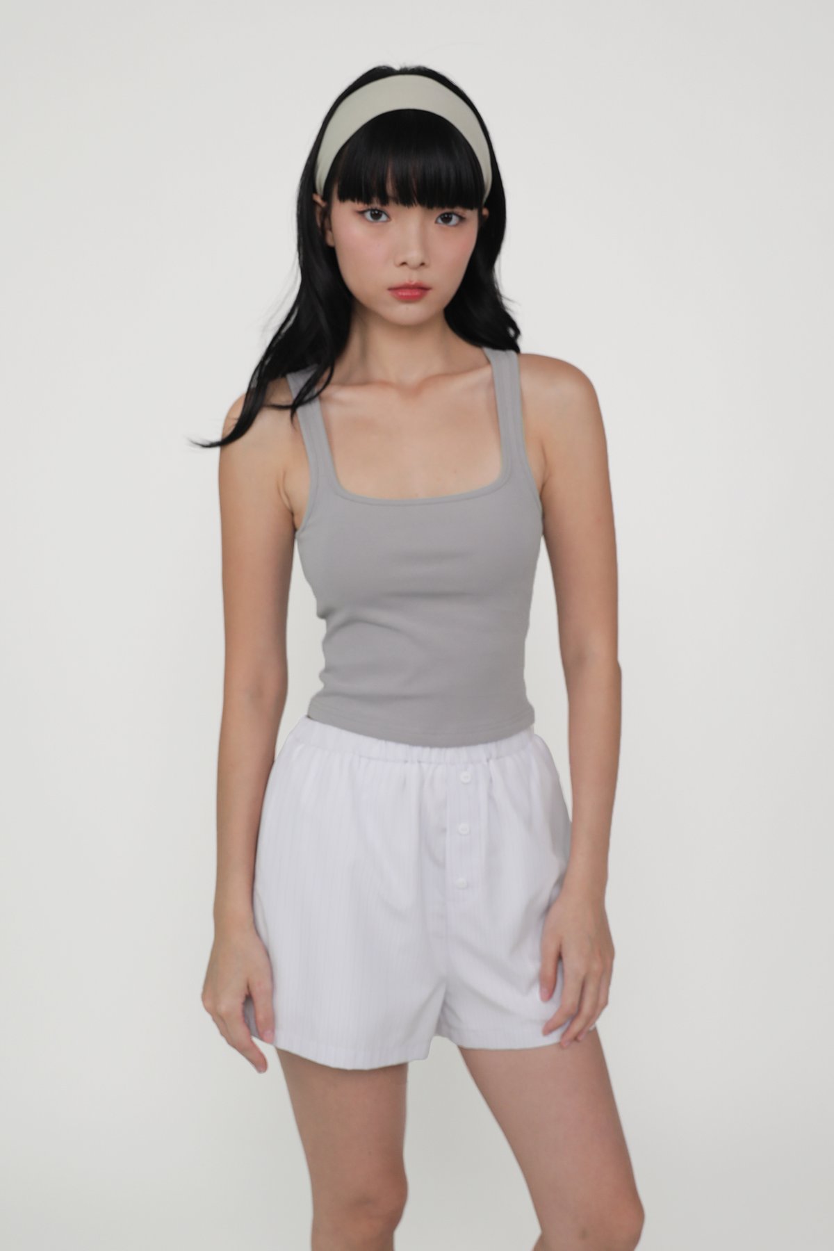 Lexy Scoop Neck Padded Top (Heather Grey)