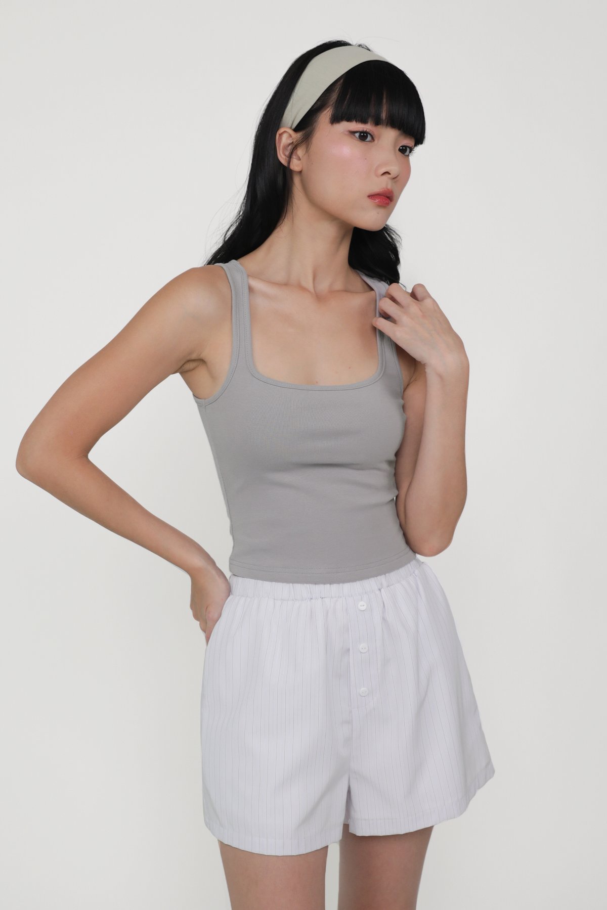 Lexy Scoop Neck Padded Top (Heather Grey)