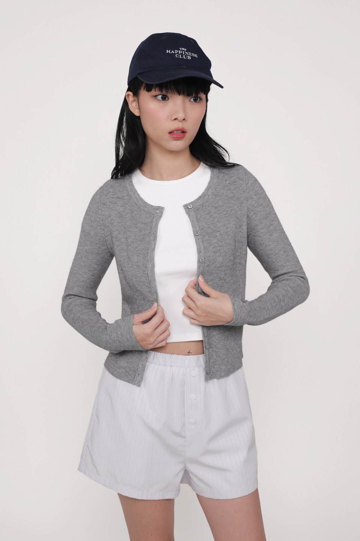 Malorie Basic Button Cardigan (Heather Grey)