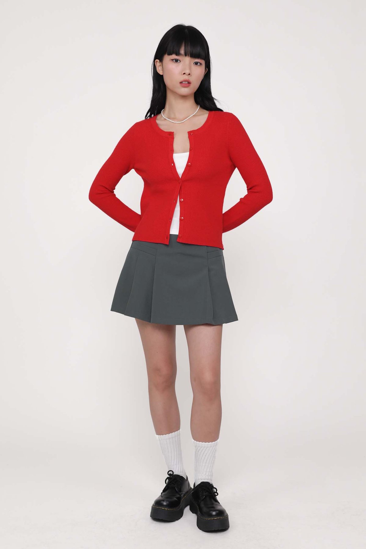 Malorie Basic Button Cardigan (Red)