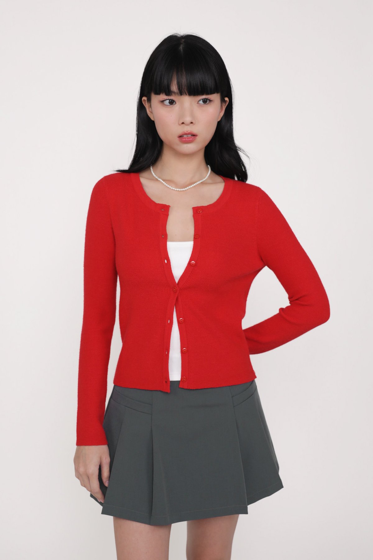 Malorie Basic Button Cardigan (Red)