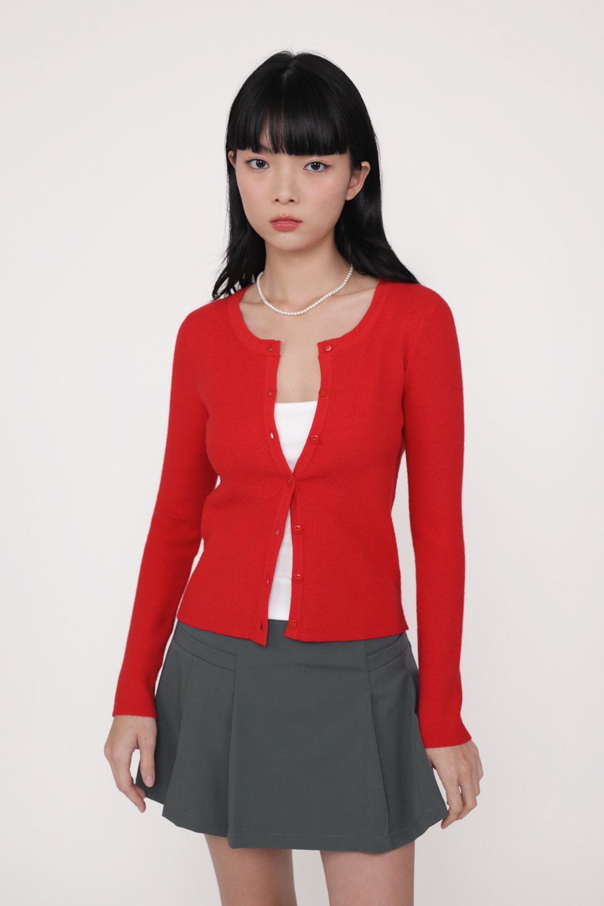 Malorie Basic Button Cardigan (Red)