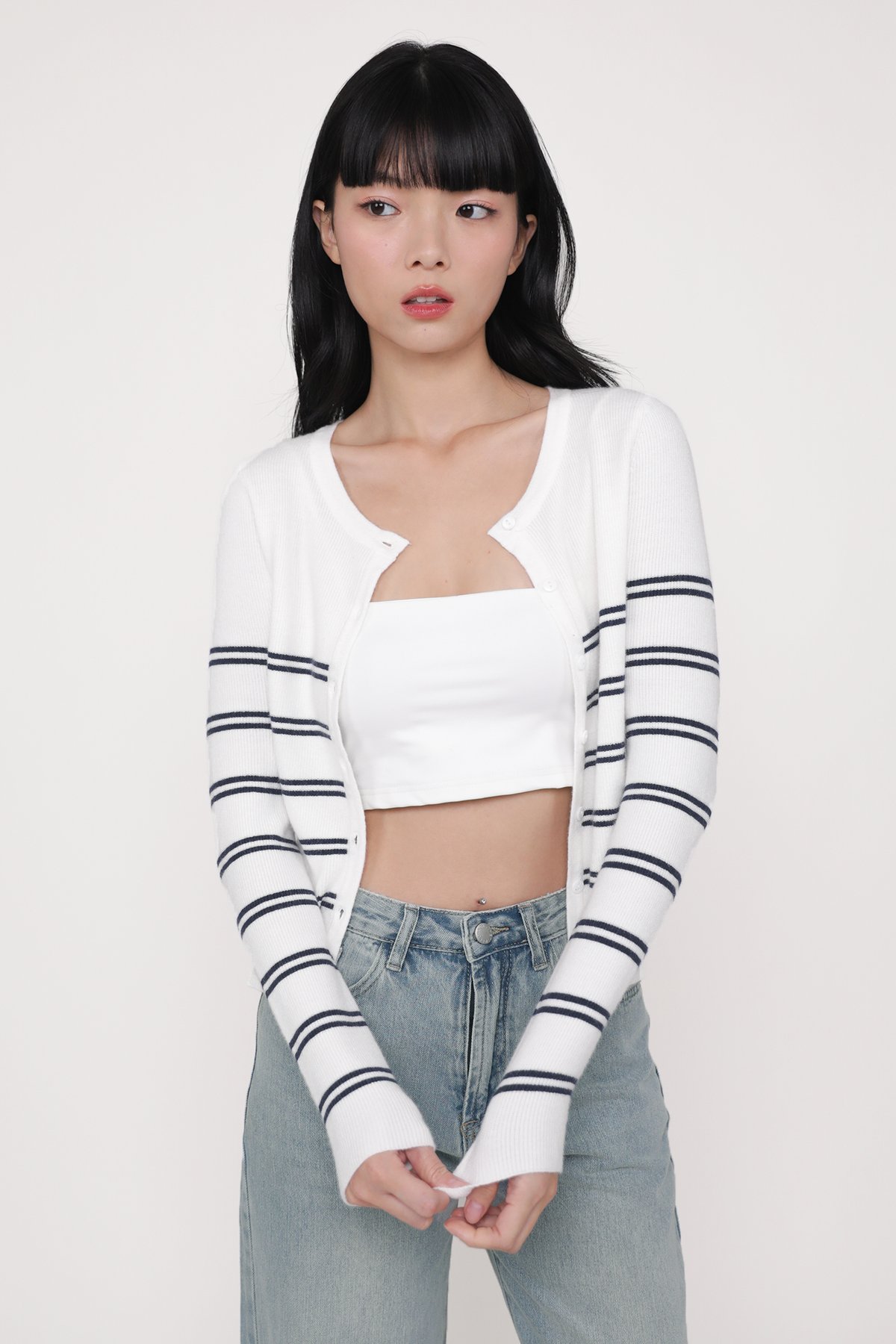 Malorie Basic Button Cardigan (Stripes)