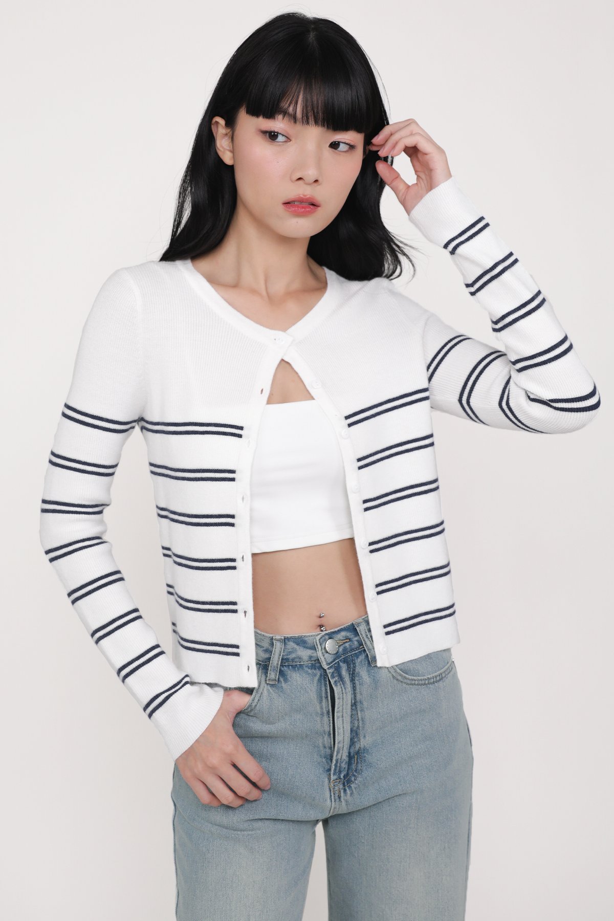 Malorie Basic Button Cardigan (Stripes)