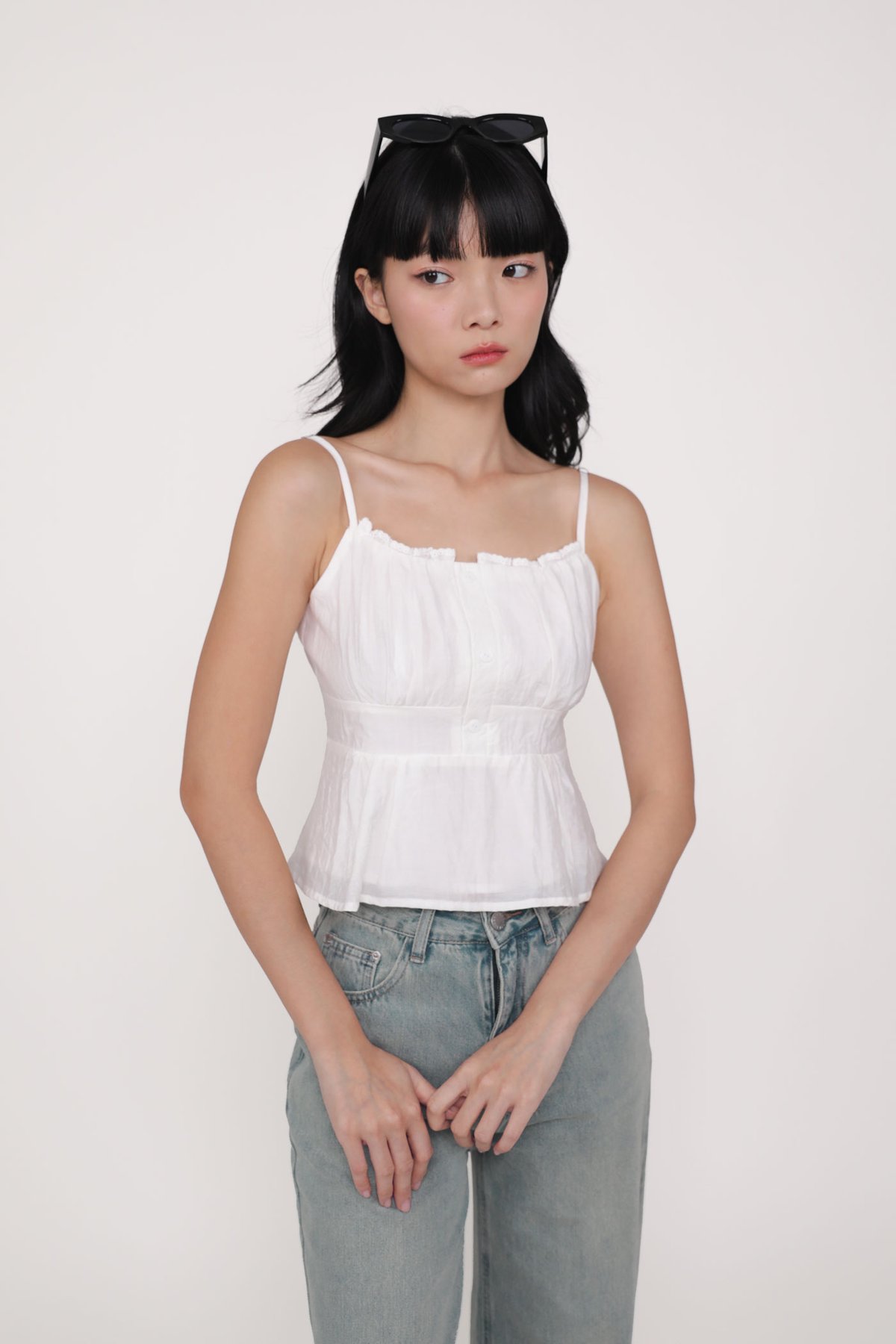 Priscilla Frills Babydoll Top (White)