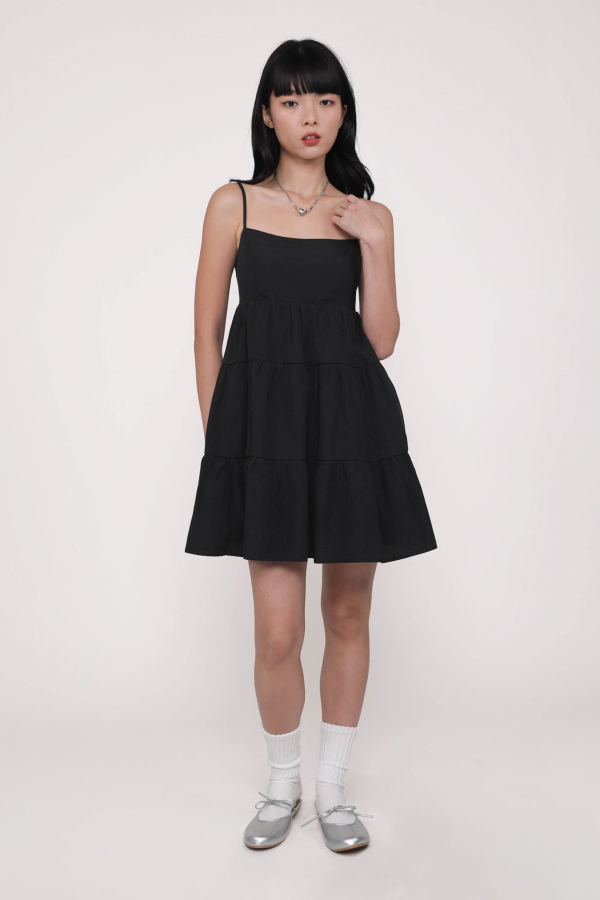 Roxana Babydoll Tiered Padded Dress (Black)